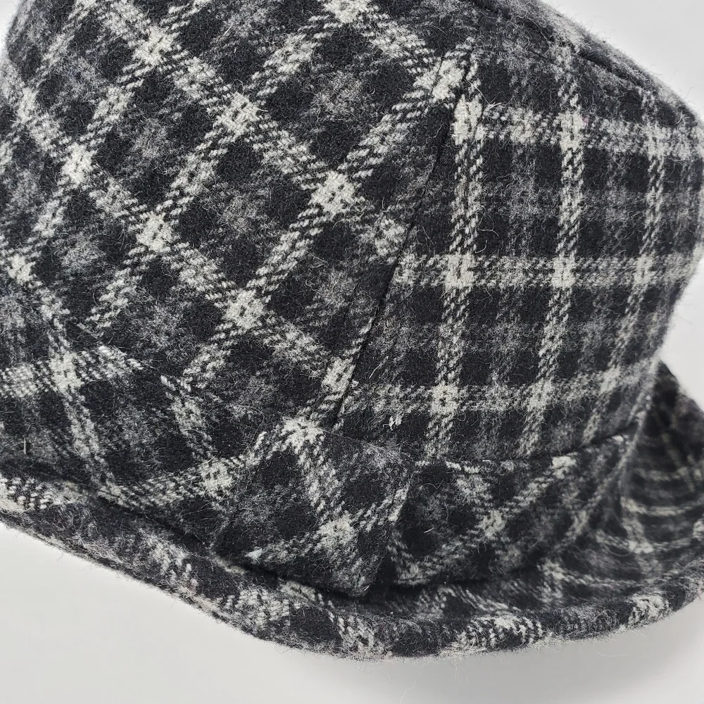 TARNISH BLACK GREY PLAID WOOL BLEND TRIBLY FEDORA HAT WOMEN OS